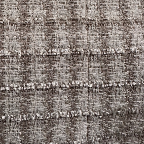 Calvin Klein Fringe Tweed Open Front Blazer Jacket in Tan & Cream Size 2 Petite - Picture 9 of 14